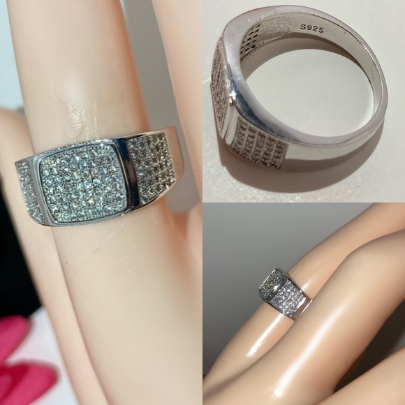 Micro Paved Wedding Band 925 Silver Bling Ring - Picture 3 of 8